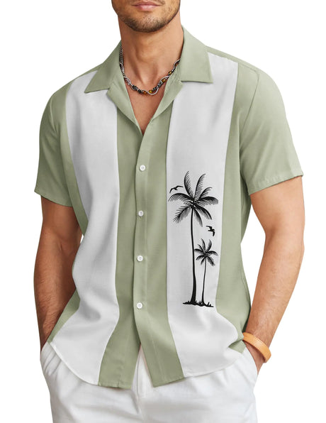 COOFANDY Vintage Mens Bowling Shirts Button Up Vacation Shirts Loose Fit Short Sleeve Shirts - Lootquake