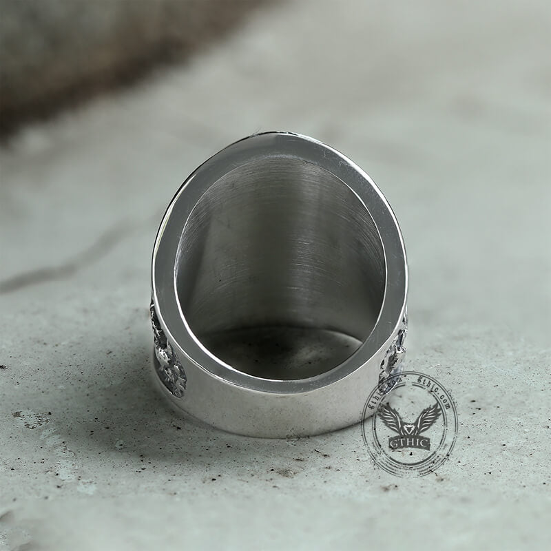 Anillo de acero inoxidable con lapislázuli y piedra preciosa del Arcángel Miguel