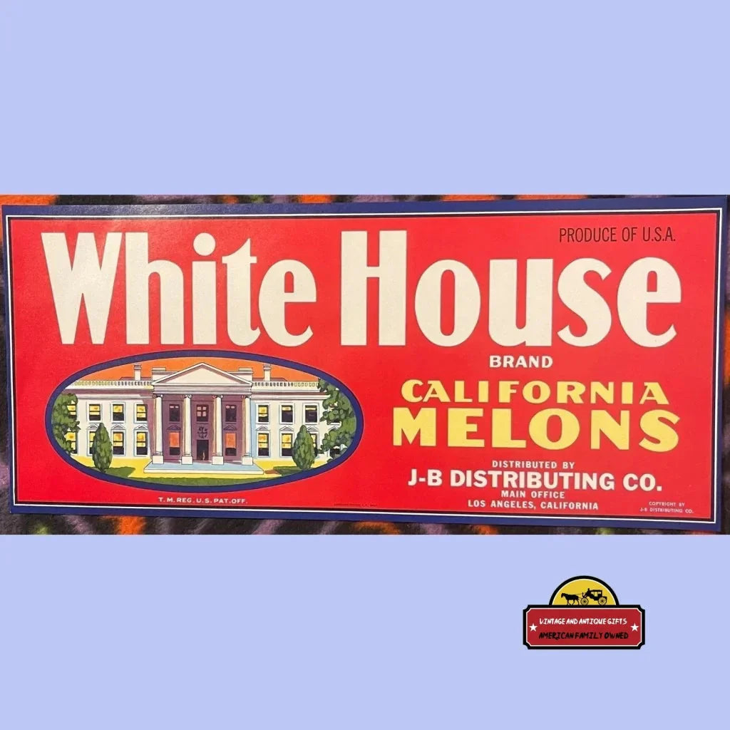 Rare 1930s Patriotic White House Antique Vintage Crate Label