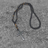 Latin Cross Stone Bead Biker Rosary Necklace