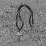 Latin Cross Stone Bead Biker Rosary Necklace