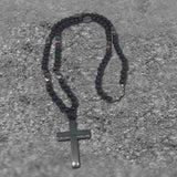 Latin Cross Stone Bead Biker Rosary Necklace