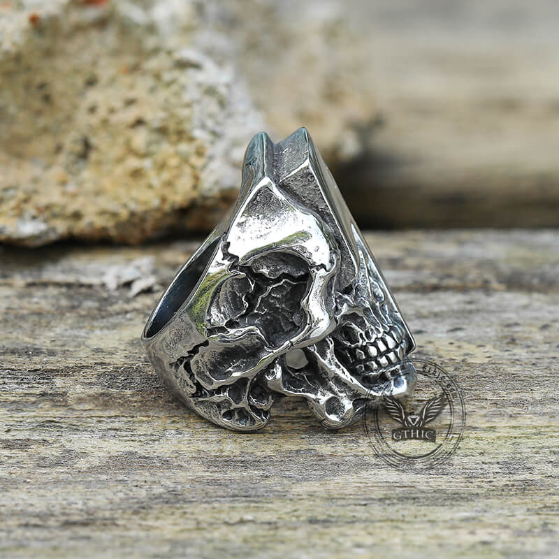 Anillo de motociclista de acero inoxidable con calavera de rayo