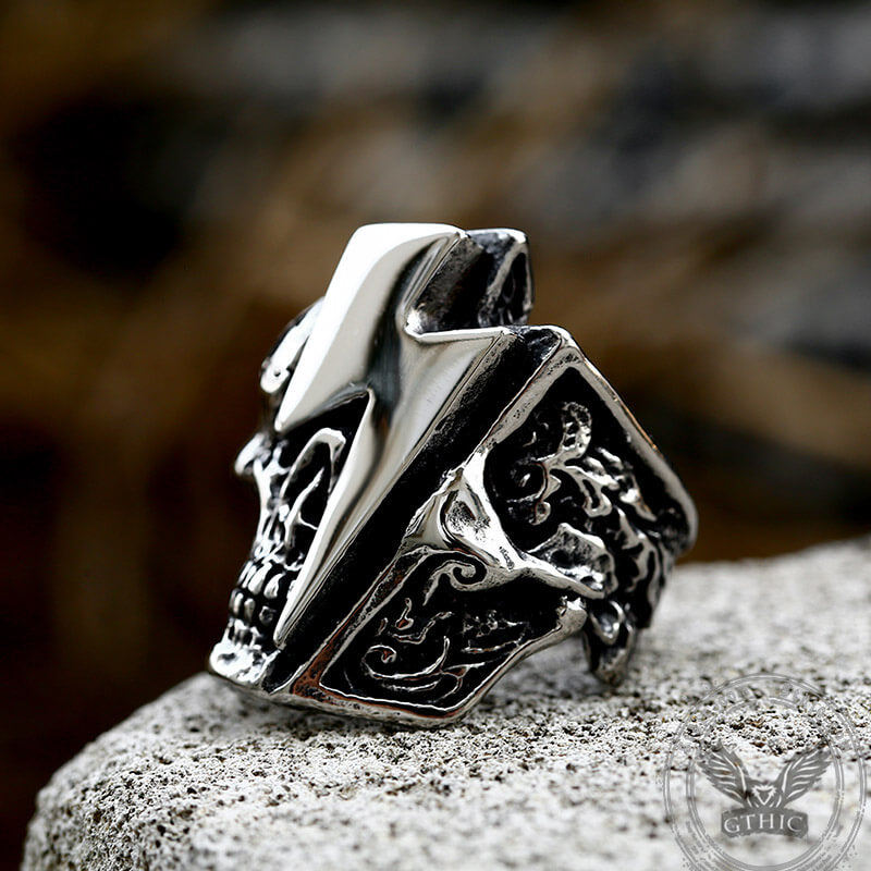 Anillo de motociclista de acero inoxidable con calavera de rayo