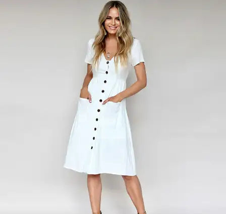 Short V-neck Summer Dresses - Lootquake
