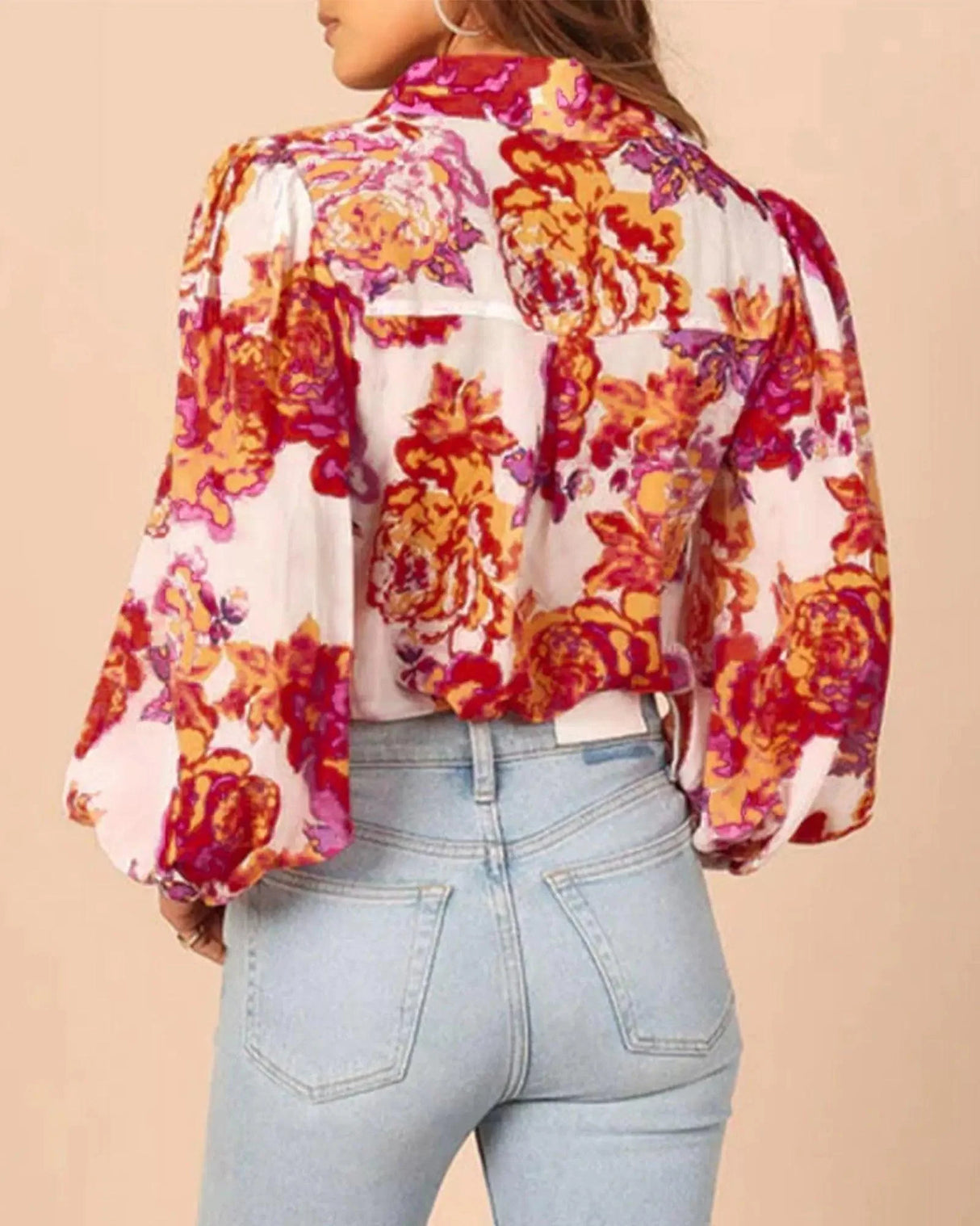 BTFBM Women's Boho V-Neck Button-Down Blouse