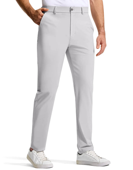 SERAMY Mens Golf Dress Pants 31" with 5 Pockets Stretch Slim Fit Lightweight Quick Dry Chino Trousers for Work Casual Travel Bright Gray 32 - Lootquake