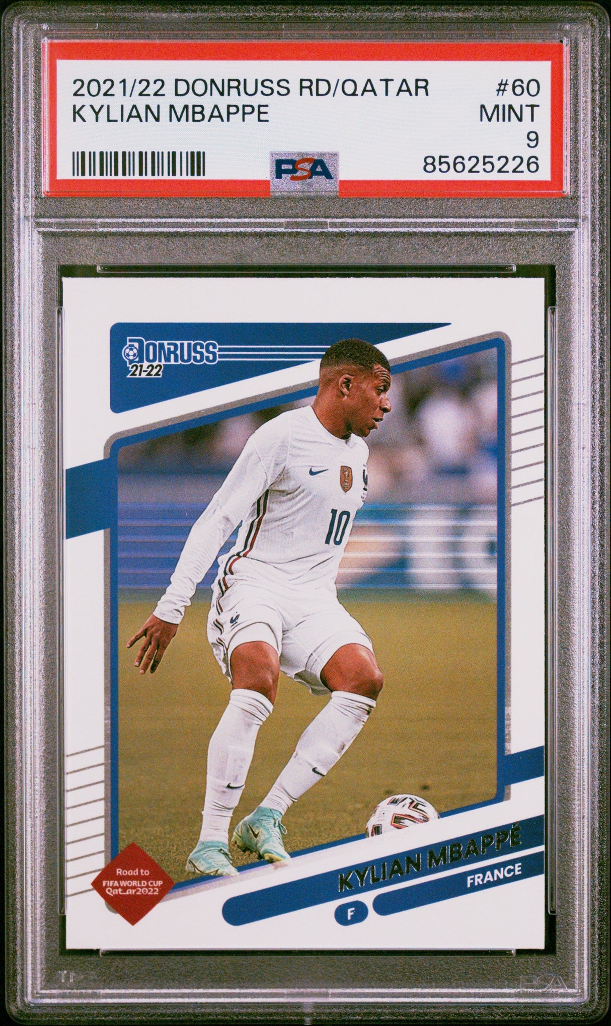 Tarjeta de fútbol Panini Donruss Road to Qatar Kylian Mbappé n.° 60 (clasificada 2021-22) PSA 9 Mint
