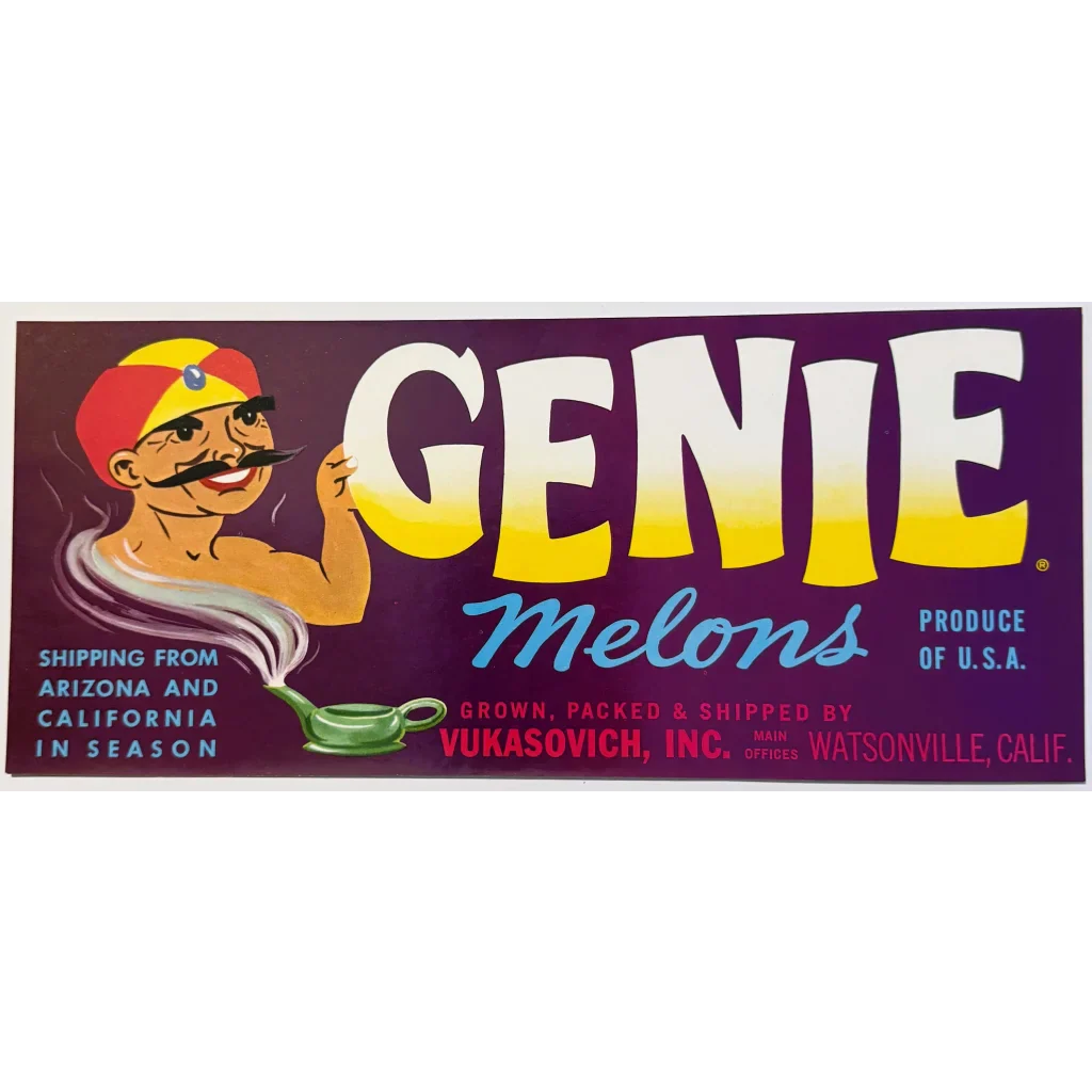 Magical 1950s Genie Melons Crate Label Brings Vintage Charm