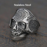 Mandala Flower Stainless Steel Skull Ring