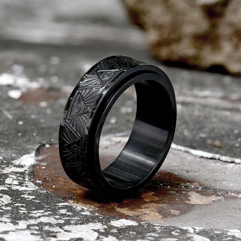 Anillo giratorio de acero inoxidable con el Ojo de la Providencia Masónico