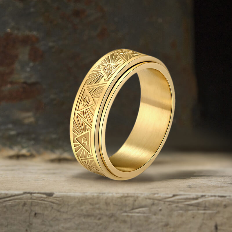 Anillo giratorio de acero inoxidable con el Ojo de la Providencia Masónico