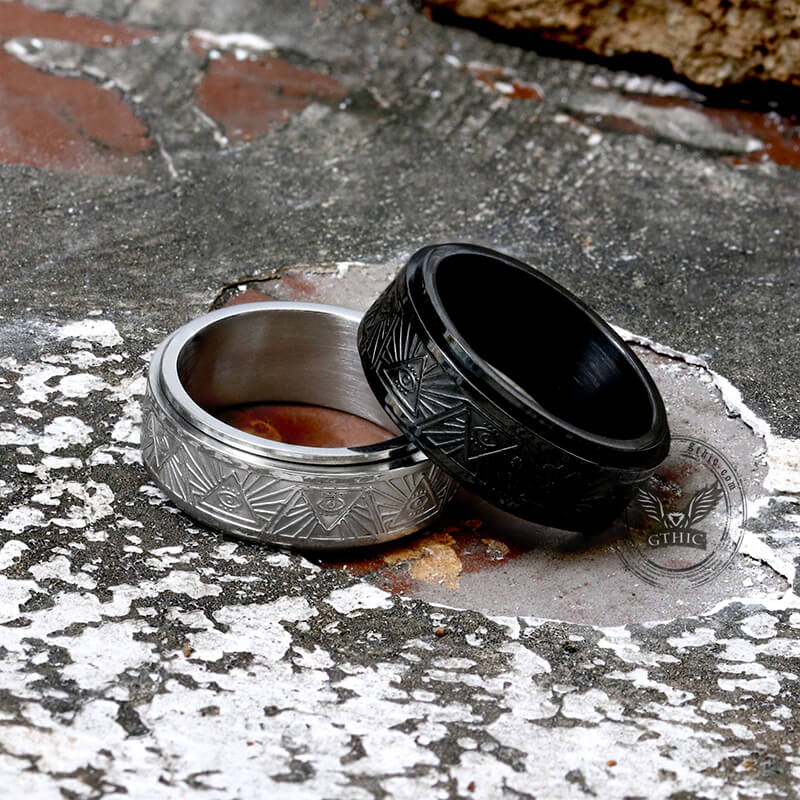 Anillo giratorio de acero inoxidable con el Ojo de la Providencia Masónico
