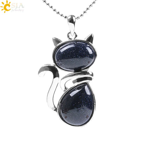 Cat Shape Natural Stone Necklaces With Beads Chain - Lootquake