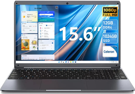 SGIN Laptops 15.6" Laptops Computer High Performance Quad-Core Celeron N5095 Processors 12GB DDR4 1024GB SSD Computers Laptop FHD 1920X1080 Screen 2.4G/5G WiFi Bluetooth 4.2 Type-C(Gray) - Lootquake