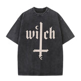 Witch Cross Moon Print Washed T-shirt
