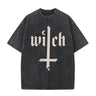 Witch Cross Moon Print Washed T-shirt