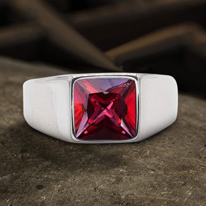 Anillo minimalista de acero inoxidable con piedra de nacimiento