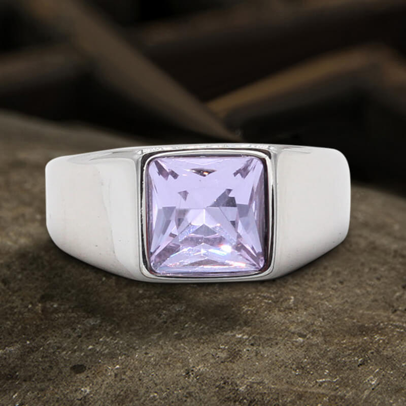 Anillo minimalista de acero inoxidable con piedra de nacimiento