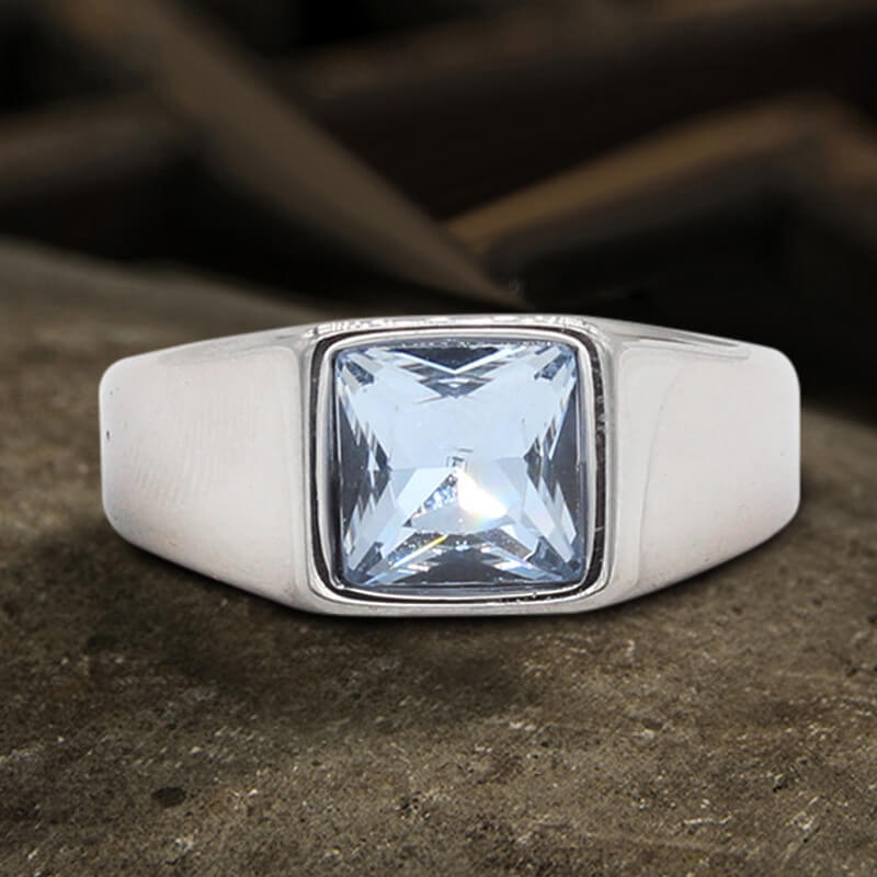 Anillo minimalista de acero inoxidable con piedra de nacimiento