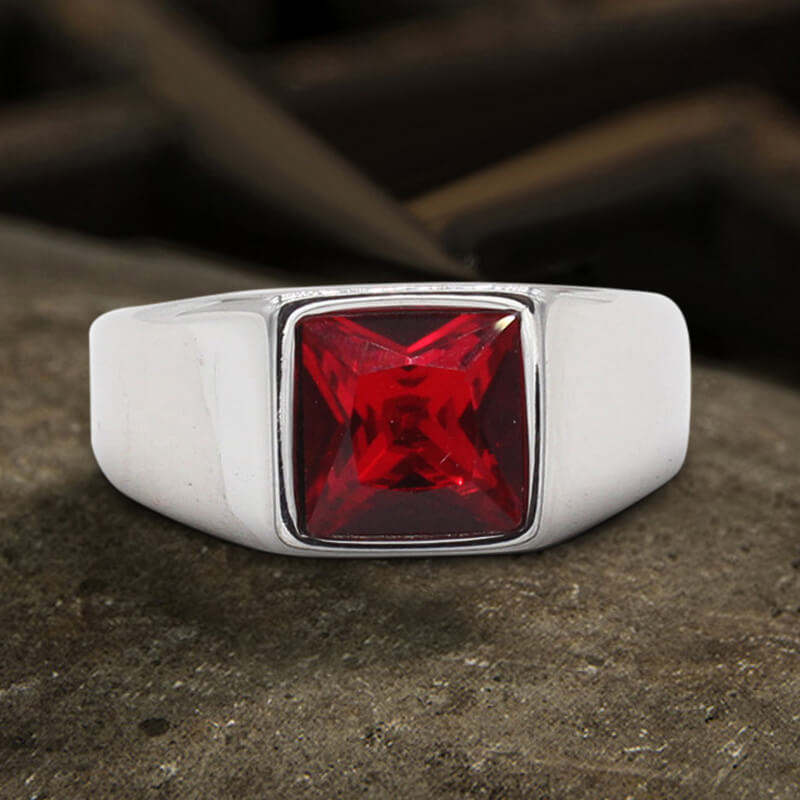 Anillo minimalista de acero inoxidable con piedra de nacimiento