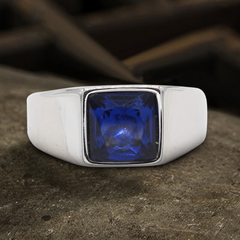 Anillo minimalista de acero inoxidable con piedra de nacimiento