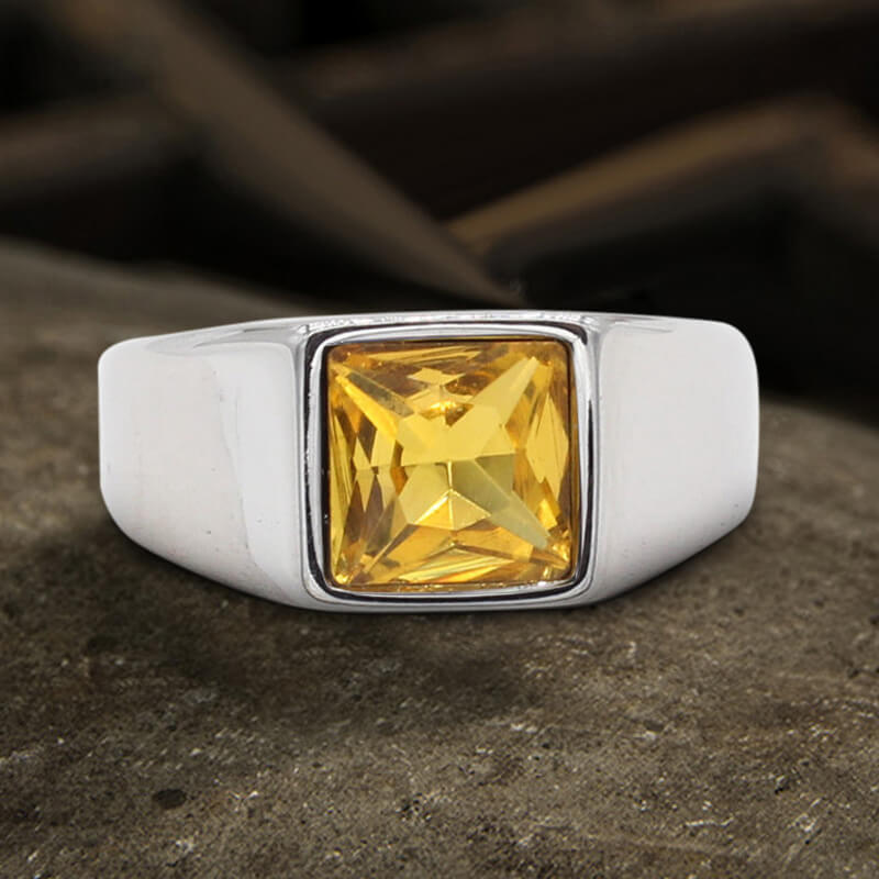 Anillo minimalista de acero inoxidable con piedra de nacimiento