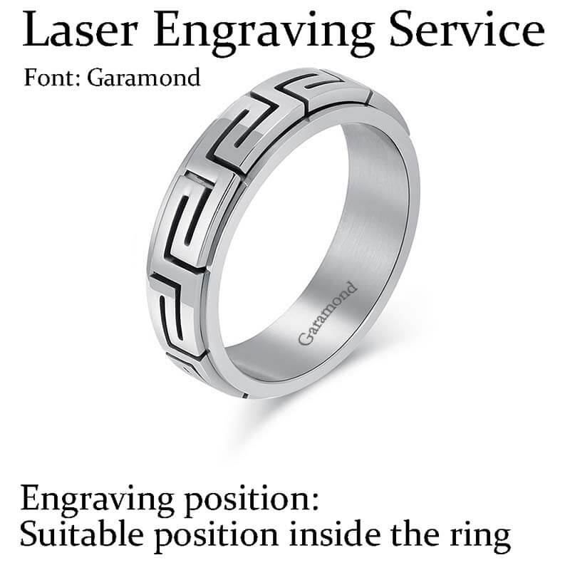 Anillo giratorio minimalista de acero inoxidable con diseño de la Gran Muralla