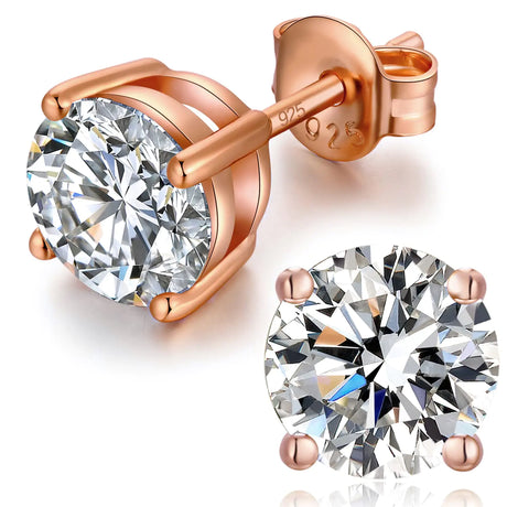 Diamond Stud Earrings Rose Gold Earrings Women Stud Earrings Rose Gold Cubic Zirconia Earrings 6mm - Lootquake