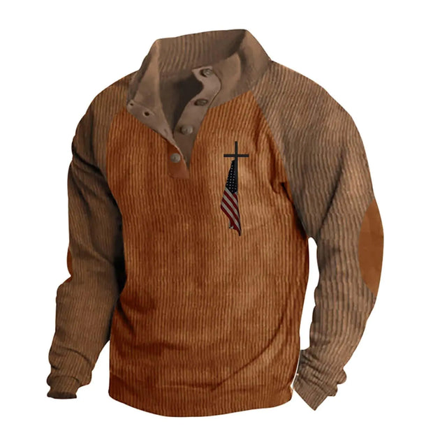 Mens Sweatshirt Vintage American Flag Cross Shirt Christian Patriotic Retro Tops Mens Long Sleeve Christian Clothing ZHIXU1203035 - Lootquake