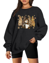 Generic Christmas Sweatshirt Women Merry Christmas Sweater Leopard Christmas Tree Sweatshirts Christmas Holiday Long Sleeve Top Large Black