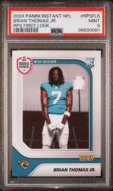 Tarjeta de fútbol americano Panini Instant NFL Brian Thomas Jr #RPSFL5 de primer vistazo de RPS, calificada en 2024, para novato, con certificación PSA 9 Mint