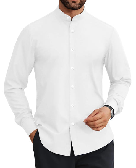 Lion Nardo Mens Dress Shirts Wrinkle Free Dress Shirts for Men Long Sleeve Button Down Shirts Banded Collar Shirts - Lootquake