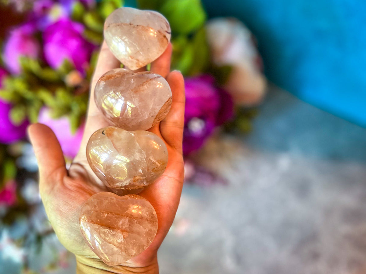 Red Hematoid Quartz, Valentines Day Gifts, Valentines Crystal Hearts, Fire Quartz Valentines Day Hearts