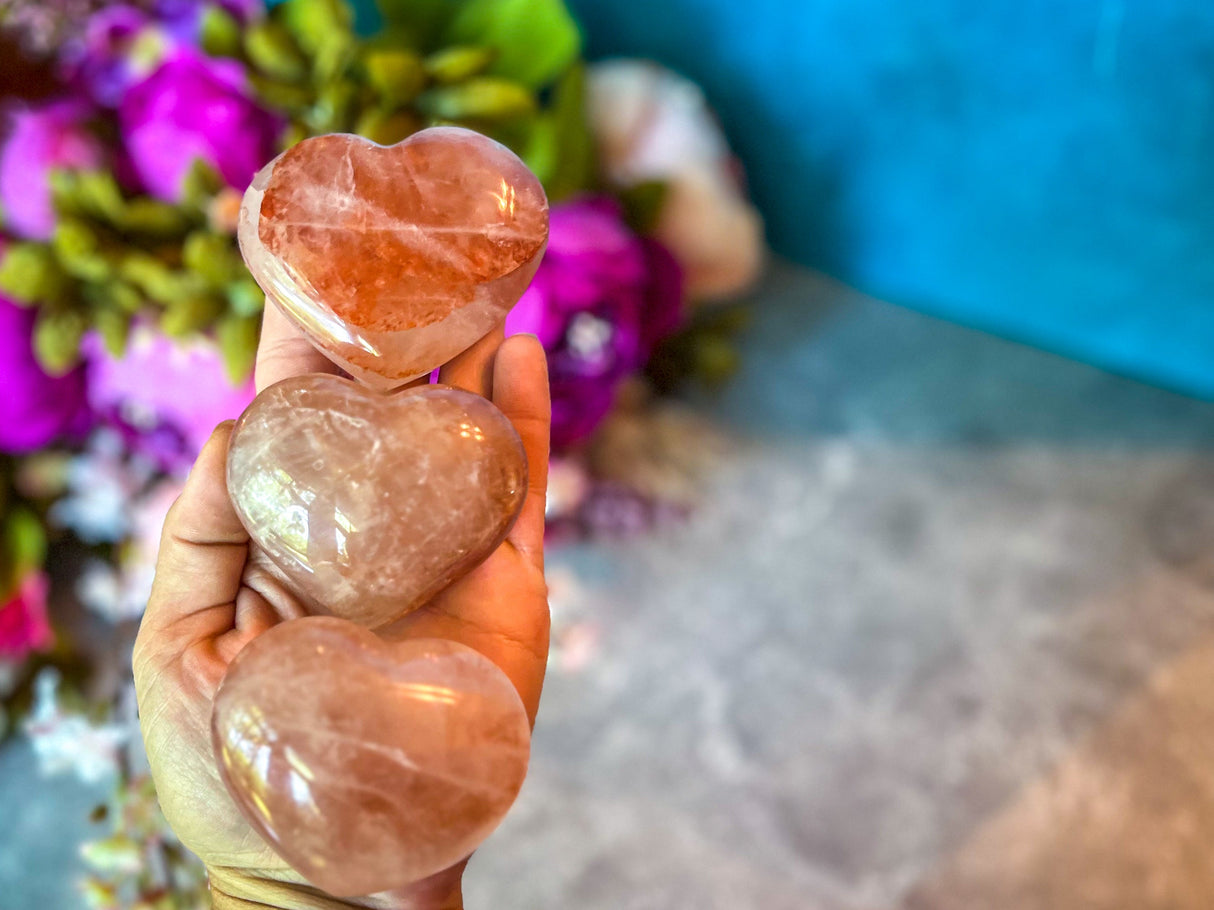 Red Hematoid Quartz, Valentines Day Gifts, Valentines Crystal Hearts, Fire Quartz Valentines Day Hearts