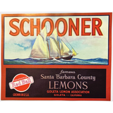 Nautical 1930s Schooners Lemons Crate Label from Santa Barbara