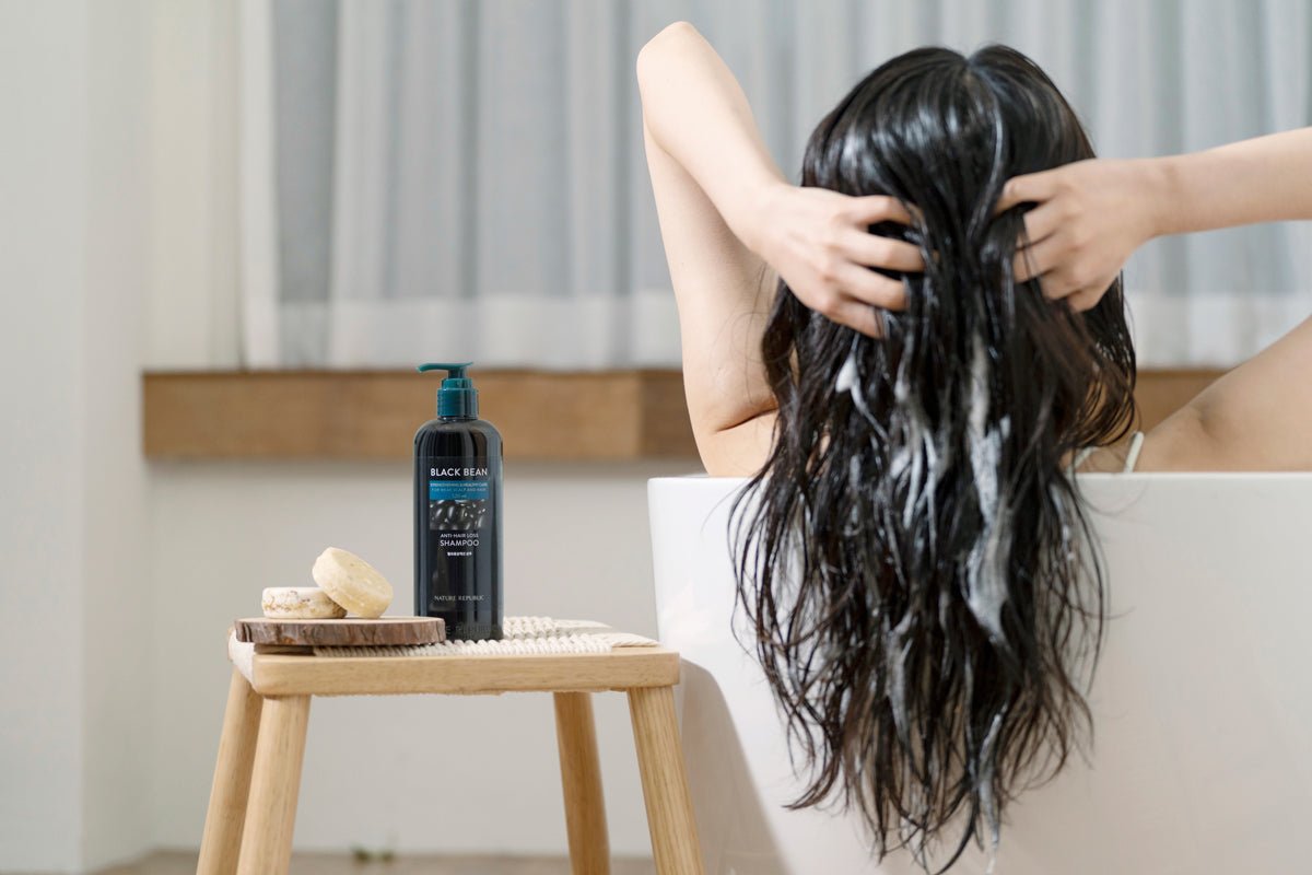 Champú revitalizante para el cabello con frijoles negros