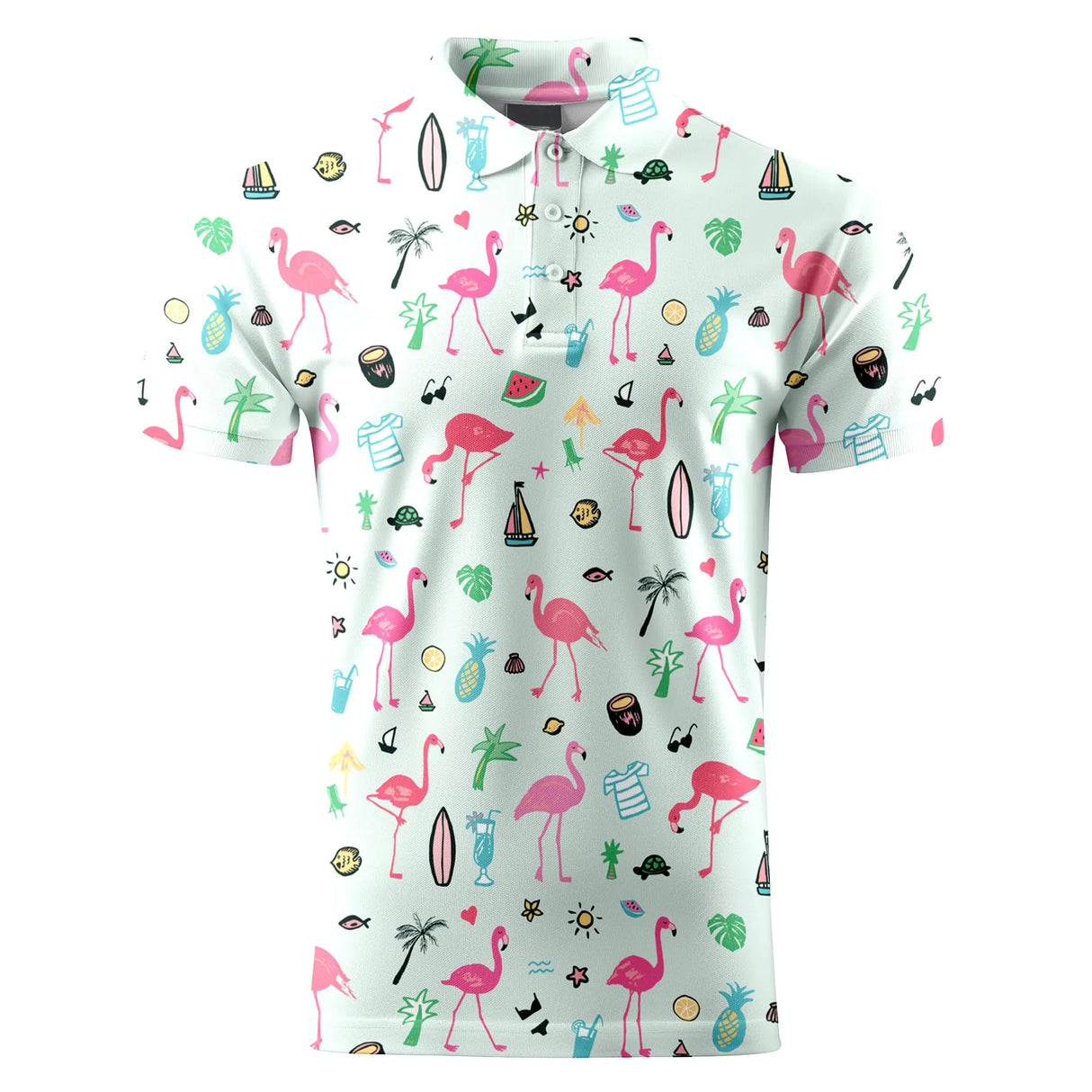 Flamingo Bird Summer Funny Golf Shirts for MenMens Hawaiian Shirts Short Sleeve Novelty Crazy Golf Shirts - Lootquake