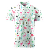 Flamingo Bird Summer Funny Golf Shirts for MenMens Hawaiian Shirts Short Sleeve Novelty Crazy Golf Shirts - Lootquake
