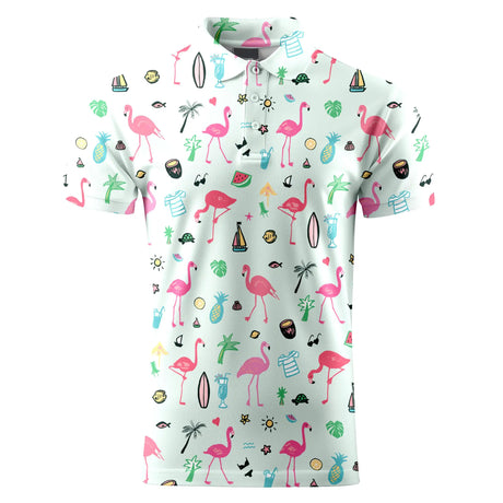 Flamingo Bird Summer Funny Golf Shirts for MenMens Hawaiian Shirts Short Sleeve Novelty Crazy Golf Shirts - Lootquake