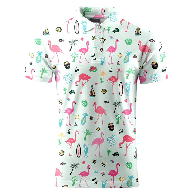 Flamingo Bird Summer Funny Golf Shirts for MenMens Hawaiian Shirts Short Sleeve Novelty Crazy Golf Shirts - Lootquake