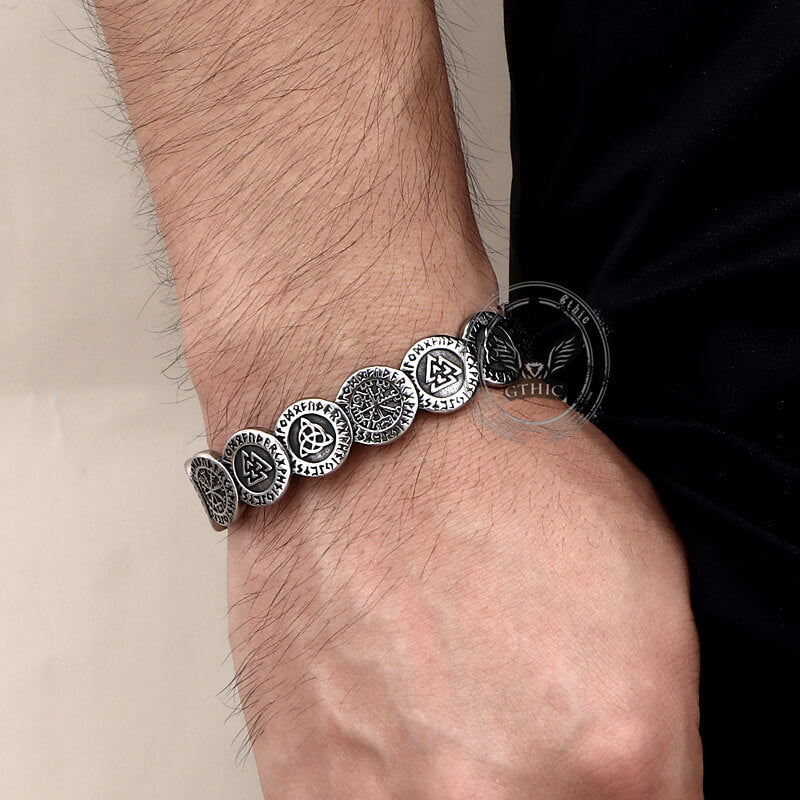 Pulsera de acero inoxidable con tótem vikingo nórdico