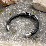 Nordic Wolf Stainless Steel Leather Viking Bracelet