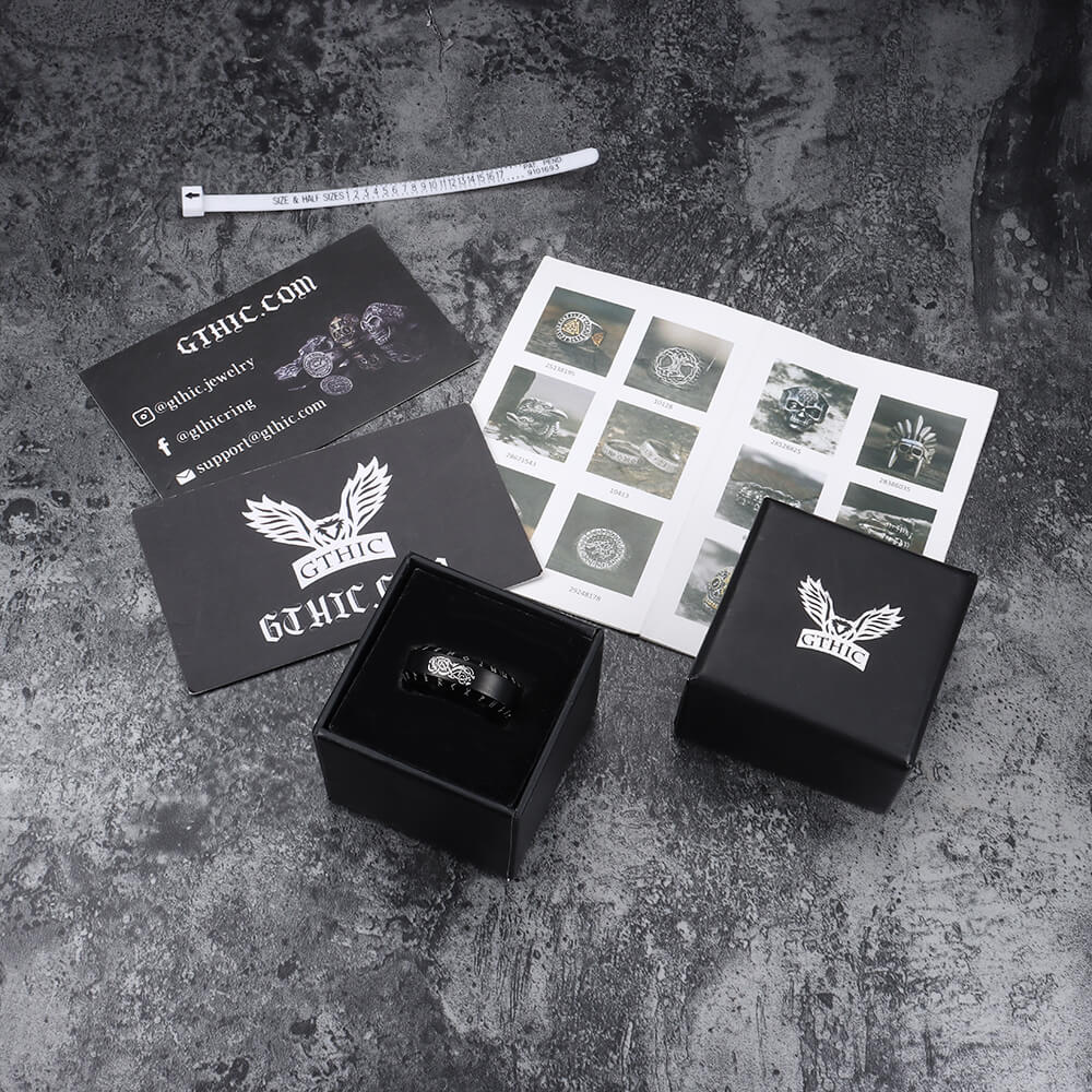 Anillo vikingo de acero inoxidable con runas de dragón nórdico