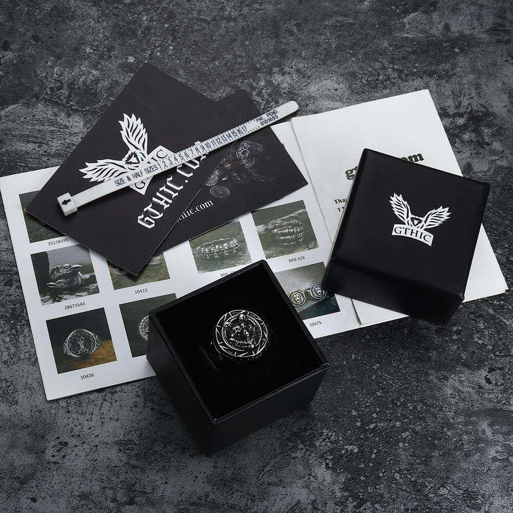 Anillo vikingo de acero inoxidable con diseño de lobo eslavo nórdico