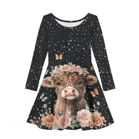 Guosanchn Highland Cow Dresses for Toddle Girls Rose Dresses Long Sleeve Crew Neck Sundresses Kids 3T-4T A Line Swing Twirly Skater Tunic Dresses Pullover T Shirt Dresses Fall Clothes - Lootquake