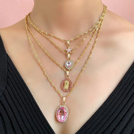 Multi-layer Pink Heart Crystal Pendant Necklaces - Lootquake