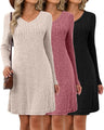 Riyiper 3 Pack Womens Long Sleeve Dresses Knit V Neck Fall Winter Dresses Causal Loose Fit Sweater Tunic Dresses(Beige Wine Red BlackXX-Large) - Lootquake