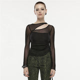 Oblique Slit Fitting Mesh Slim Shirt