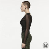 Oblique Slit Fitting Mesh Slim Shirt